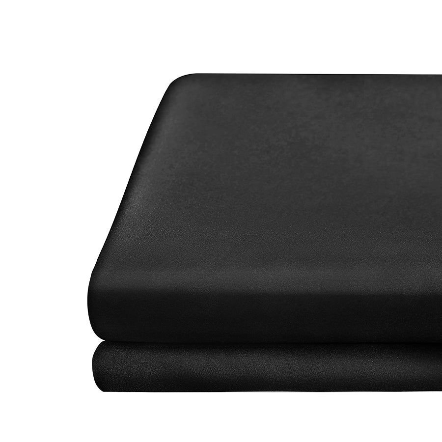 Black Folded midnight black silk flat bed sheet by Dariia Day, showcasing premium craftsmanship and a luxurious smooth texture for ultimate comfort.