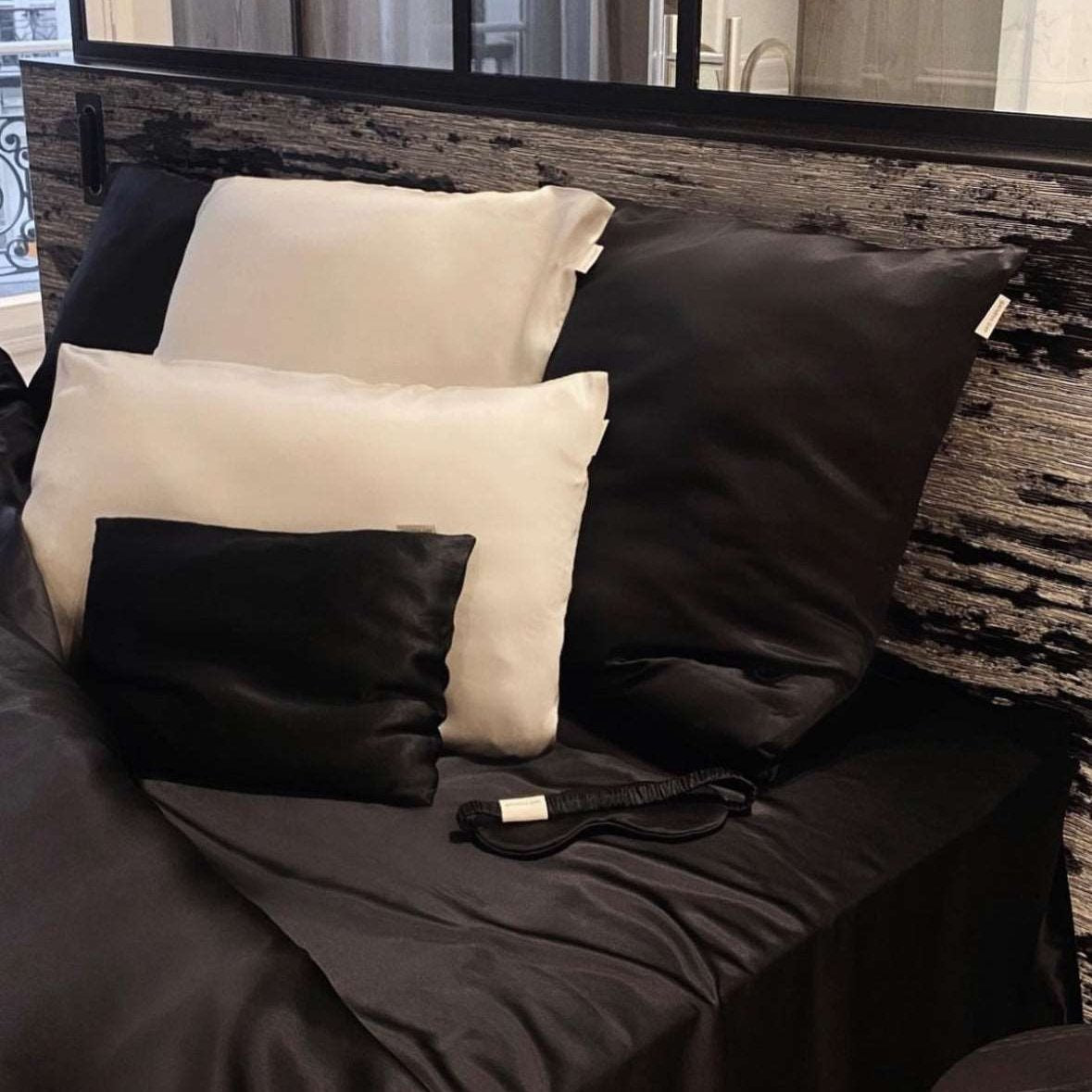 Black Luxury black and white mulberry silk pillowcase and bedding 25 momme by By Dariia Day