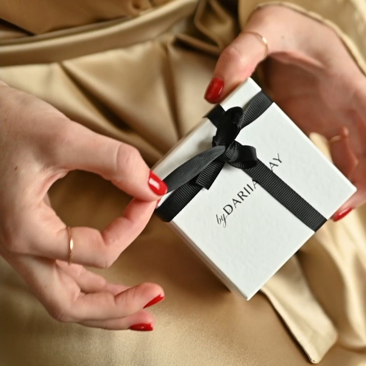 Beige Luxury white gift box for silk scrunchie by By Dariia Day
