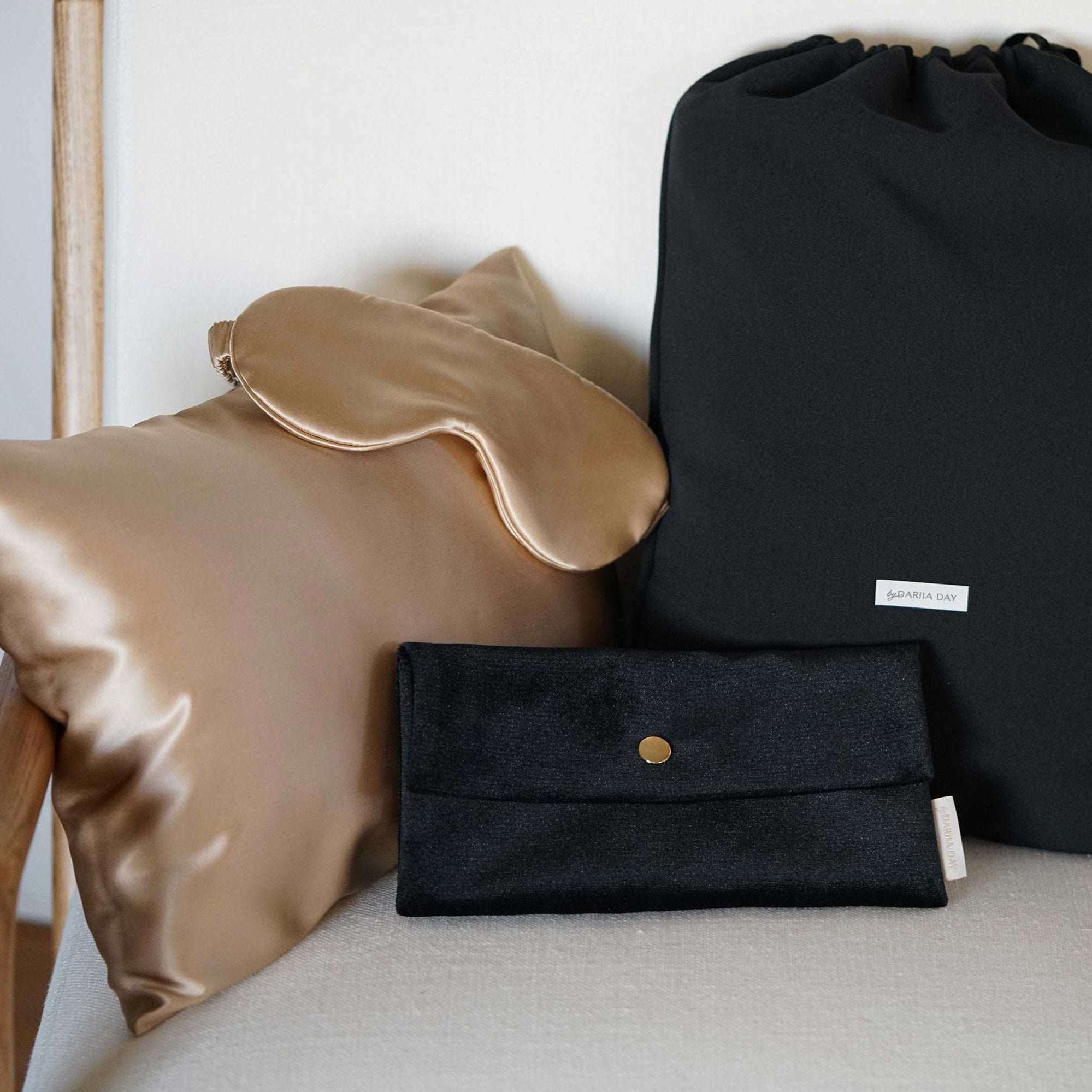 Beige Dariia Day Silk Travel Set in Beige with Eye Mask and Pillow Case