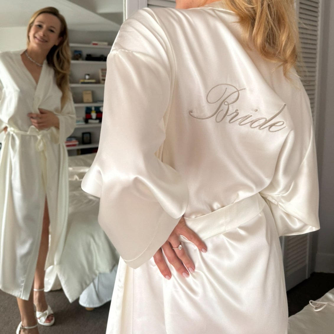 Bride - Long Silk Robe Powder White by Dariia Day, mulberry silk