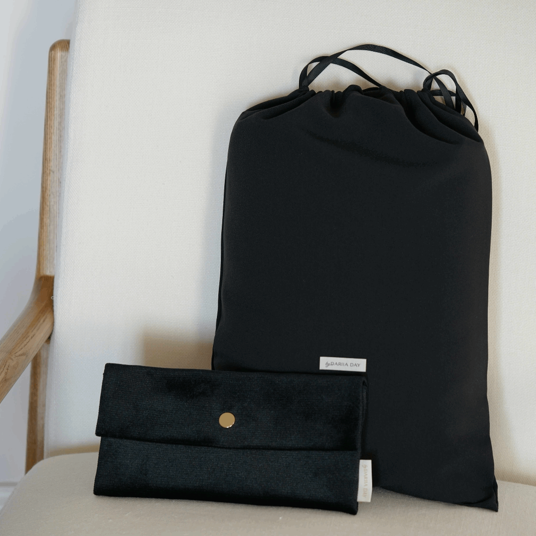 White Dariia Day Black Pouch and Travel Bag - Silk Travel Set