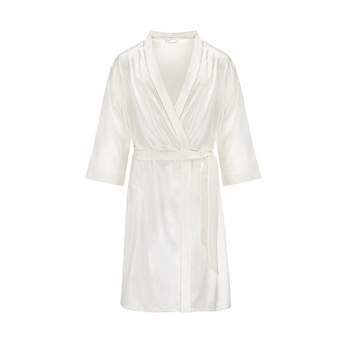 Bride - Long Silk Robe Powder White by Dariia Day with bridal embroidery