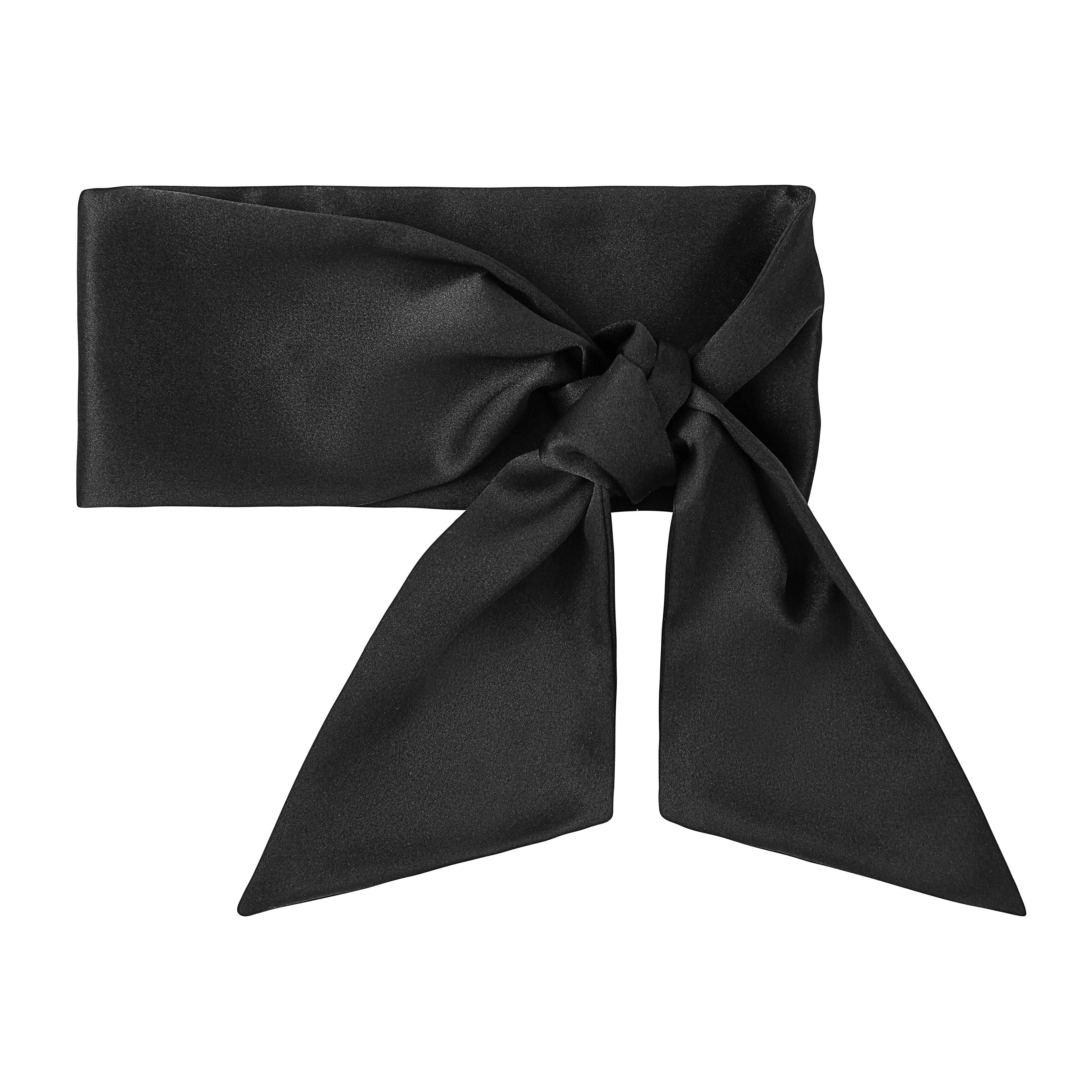 Silk scarf long in midnight black tied into a bow, by Dariia Day