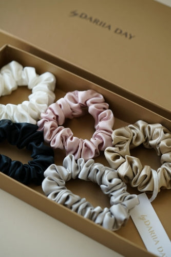 5 Silk scrunchies in a box Set by Dariia Day 