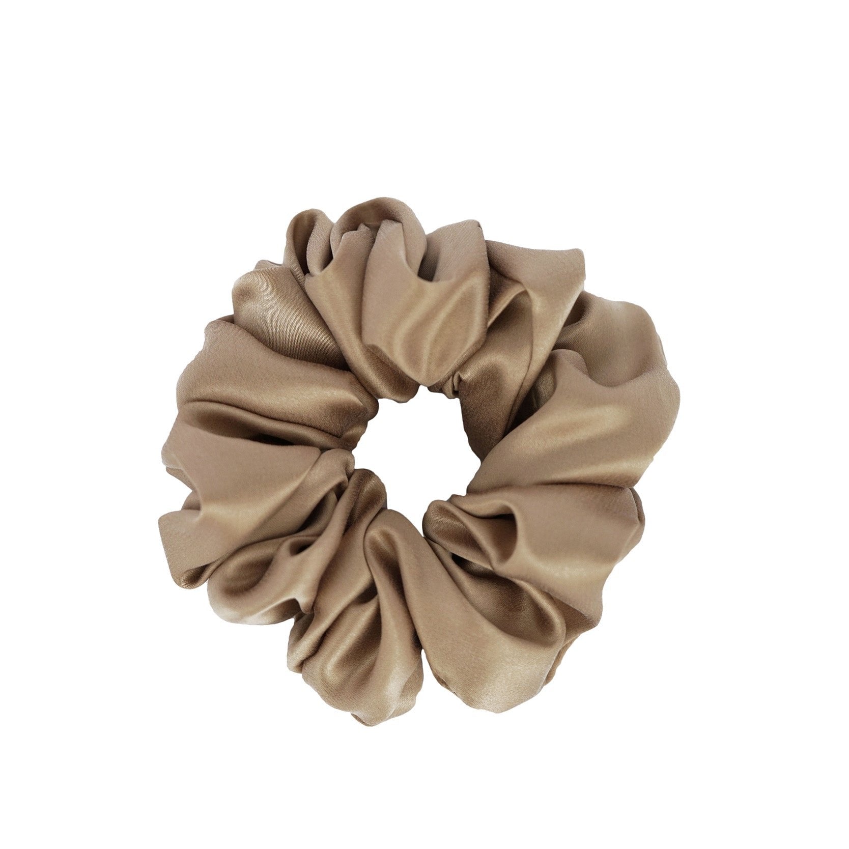 Beige silk scrunchie by Dariia Day, soft and luxurious for gentle hair care