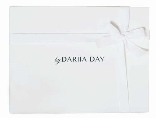 Dariia Day Bridal Luxury Set white gift box with a ribbon, designed for weddings and special occasions.