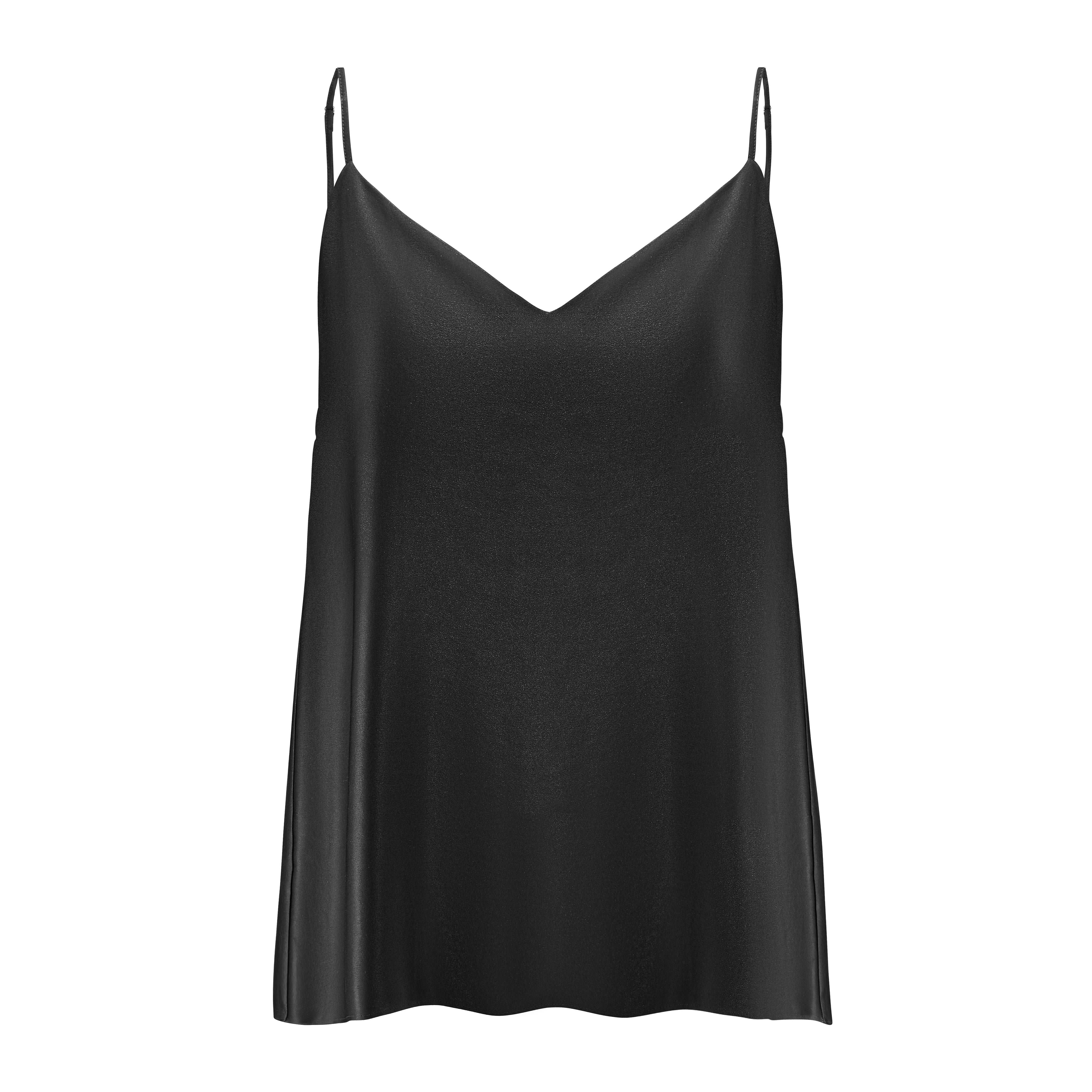 Black Front view of the midnight black silk top by Dariia Day, with a smooth finish and luxurious drape.