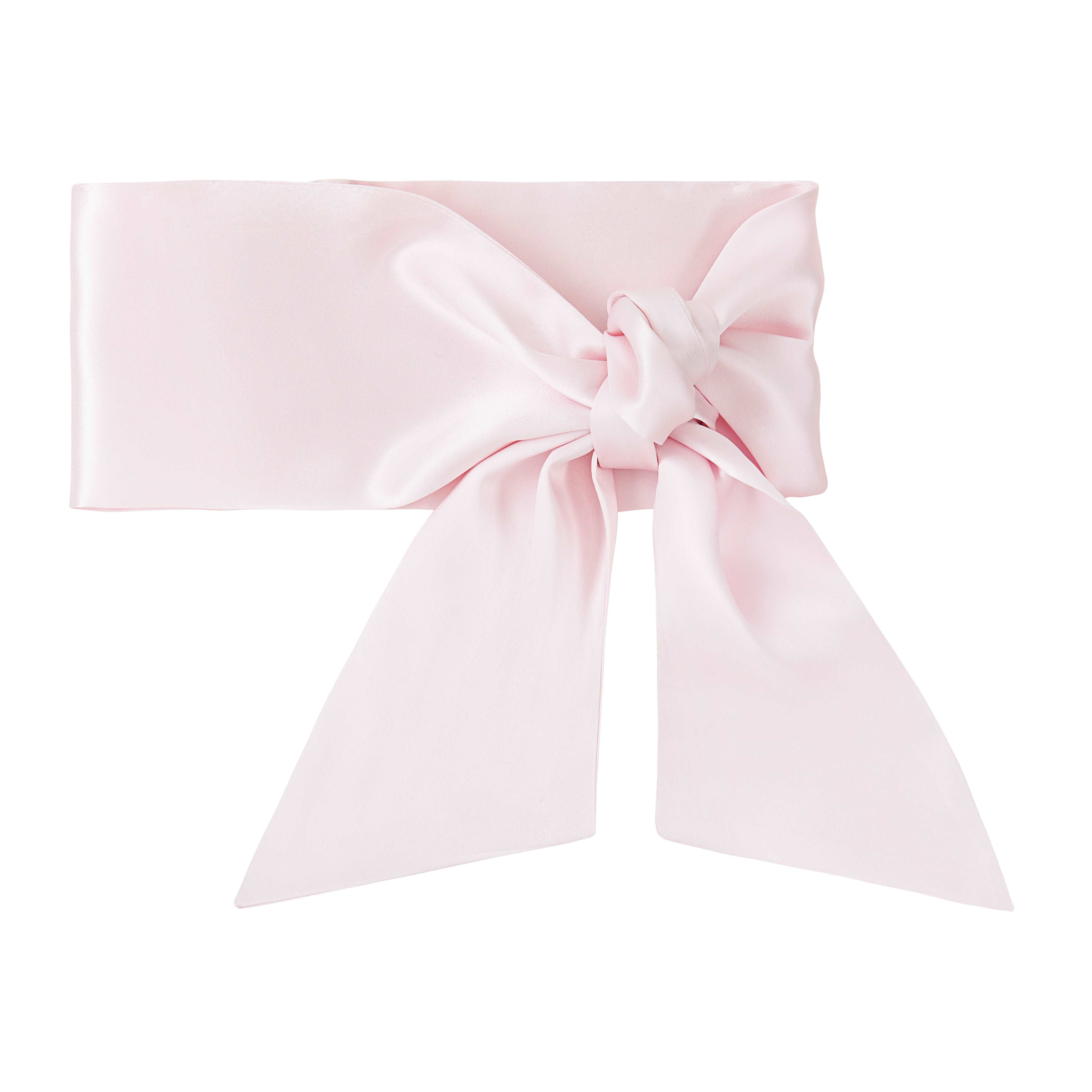 A silk scarf tied in a bow, blush pink color, by Dariia Day, made from 100% silk.