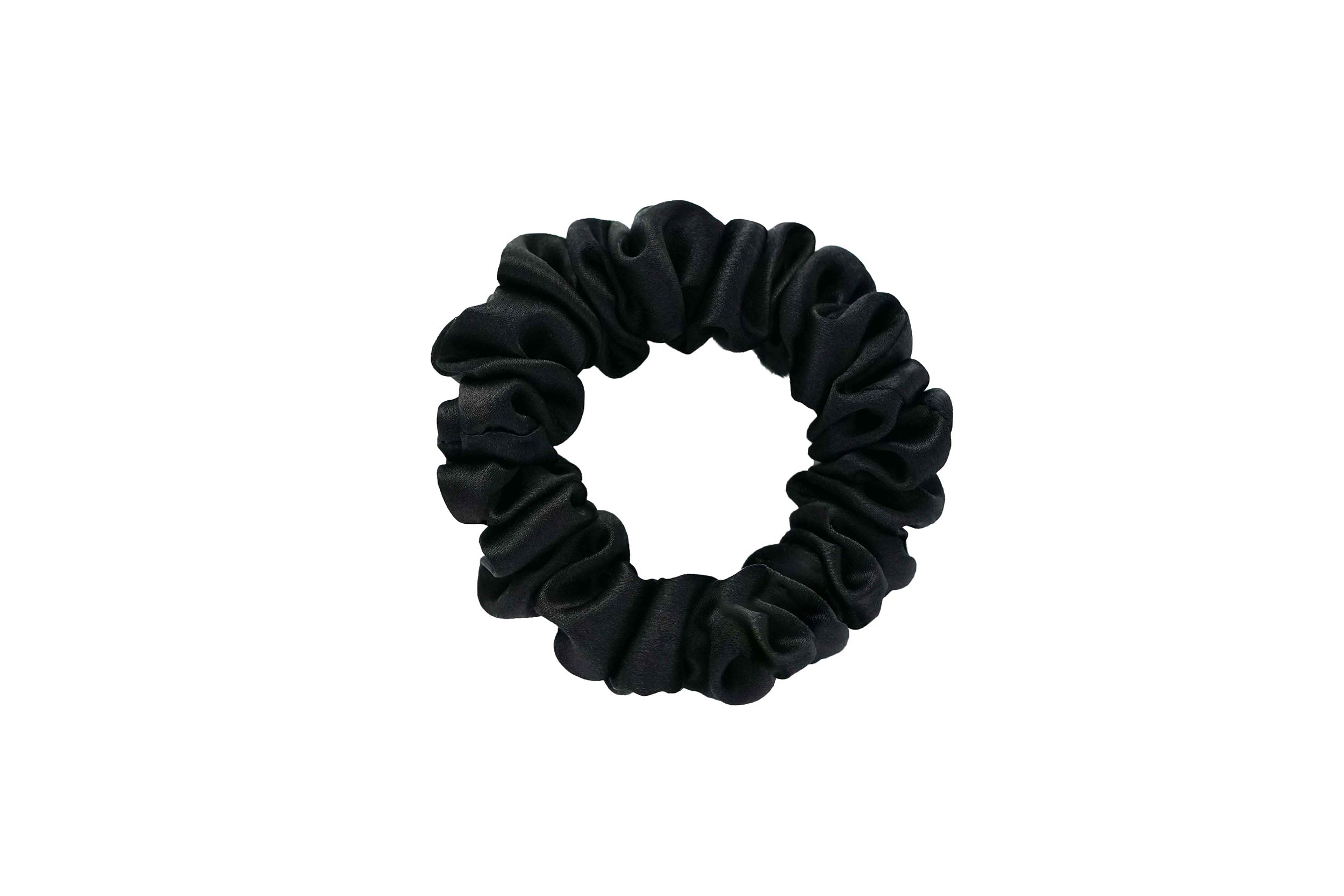 Black Small black silk scrunchie by Dariia Day, smooth and elegant for everyday hair styling